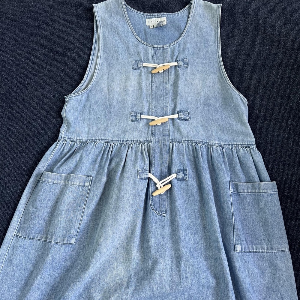 Highgate Ltd Dress Womens 16 Blue Denim Sleeveless Toggle Pockets Sundress Long
